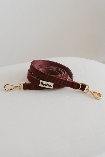 Laisse mains libres velours côtelée BORDEAUX